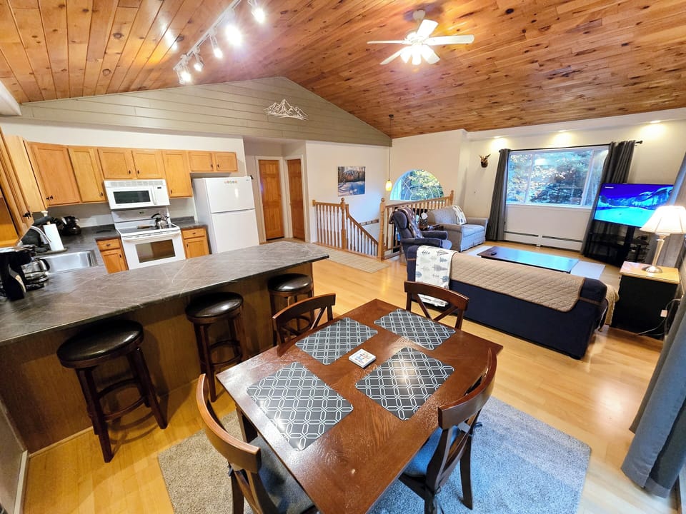 upstairs kitchen, dining, living room