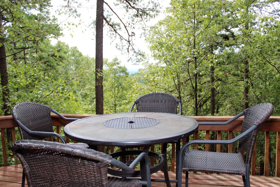 Take in the nice wooded views out back 