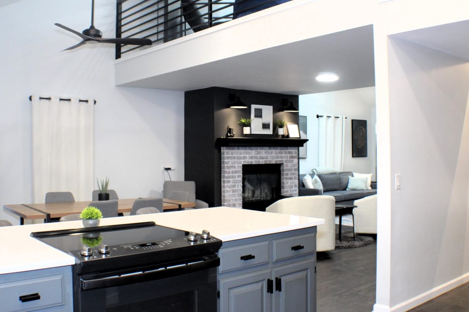 Kitchen View to Open Living Space