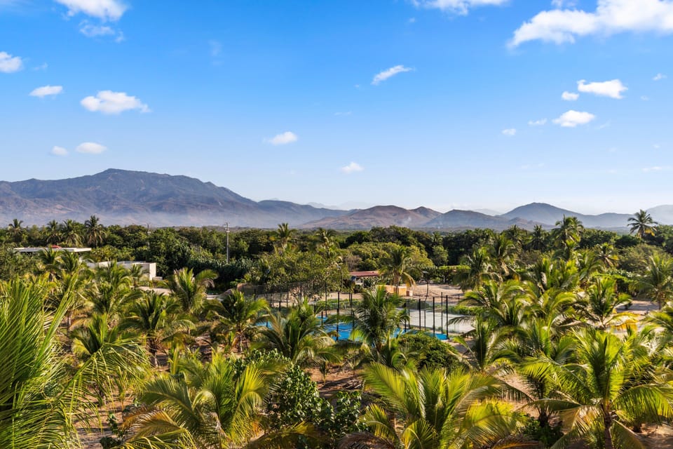 Nestled among palm trees and tropical gardens, the property features on-site paddle and pickleball courts, making it perfect for active travelers seeking both relaxation and recreation in a natural setting.