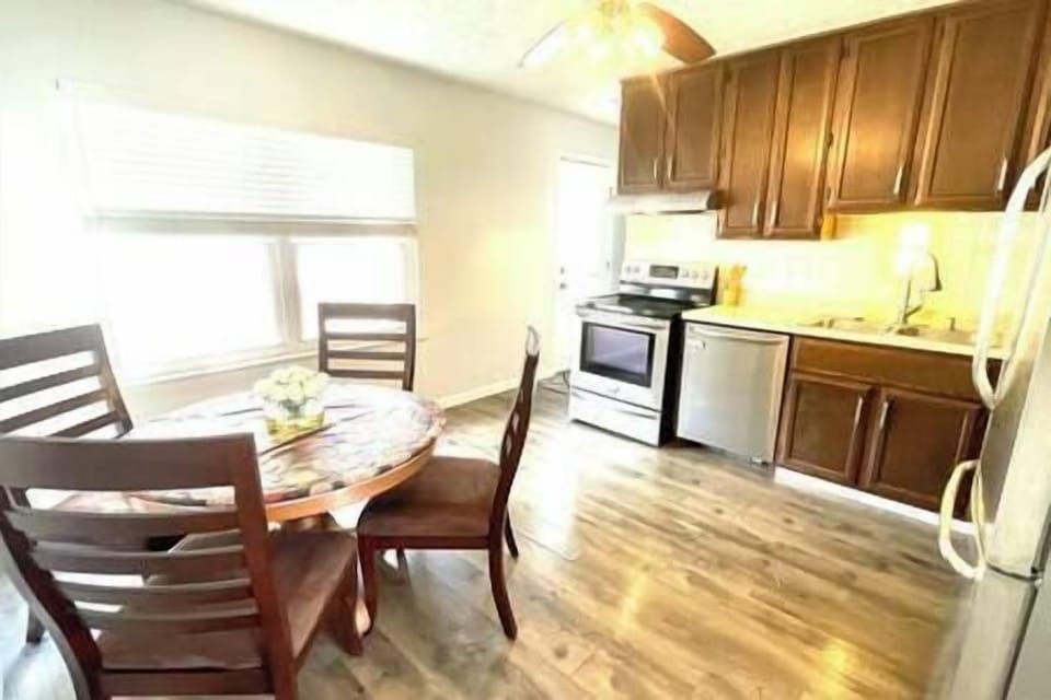 Full kitchen with pots and pans for all of your cooking needs