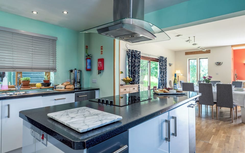 Deluxe House | Private kitchen | Full-size fridge, microwave, toaster, highchair