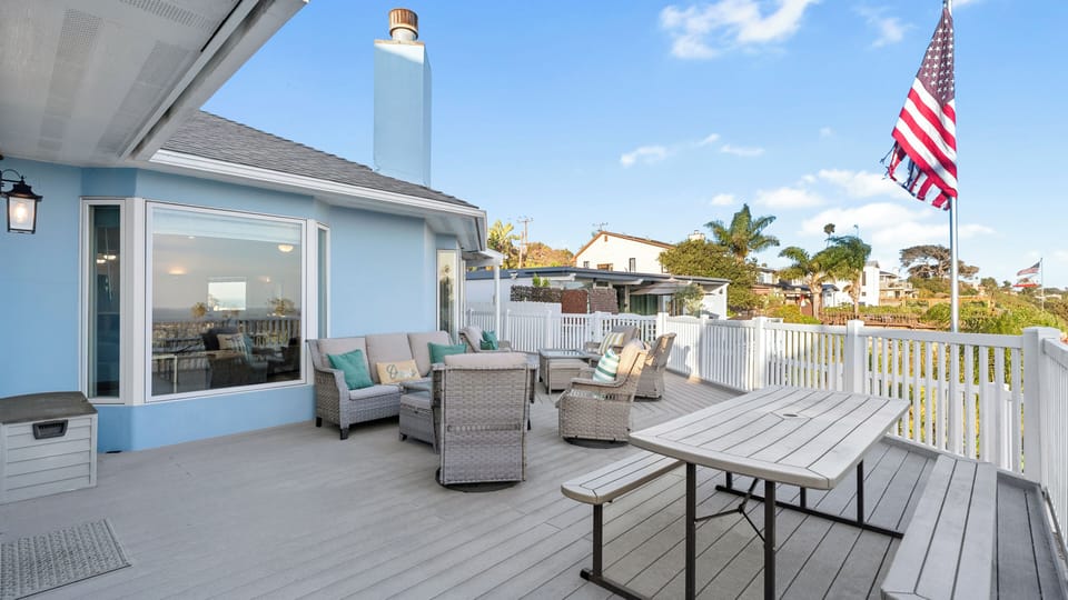 View of the back patio showing the family room 