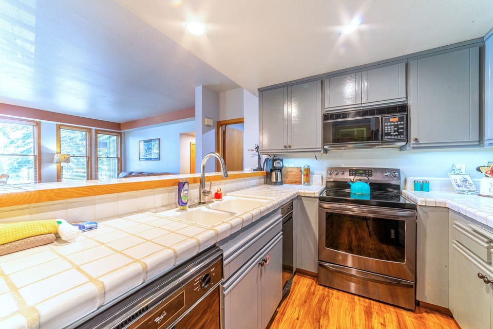 Kitchen comes fully stocked with everything needed to cook a proper meal.