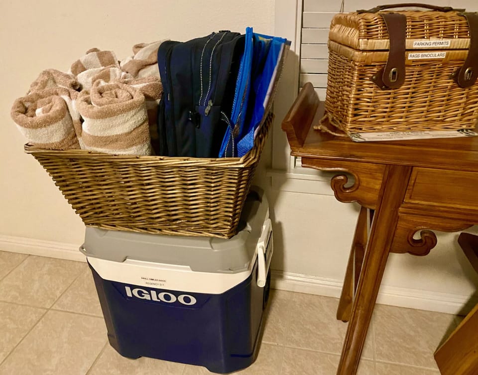 Beach Towels*Coolers*Basket with Pool Keys*Parking Permits*Maps*Binoculars