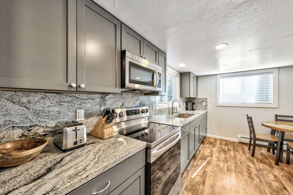 Modern kitchen appliances and plenty of counterspace for meal prep