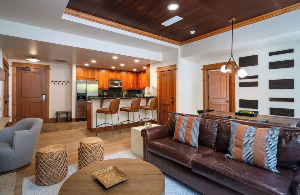 Seamless open living area flowing into kitchen and dining