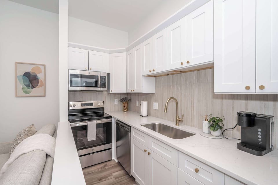 Prepare fabulous meals in the streamlined kitchen