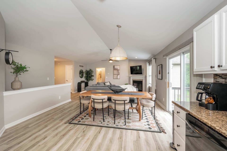 Gather for meals together at the dining table, seating 6