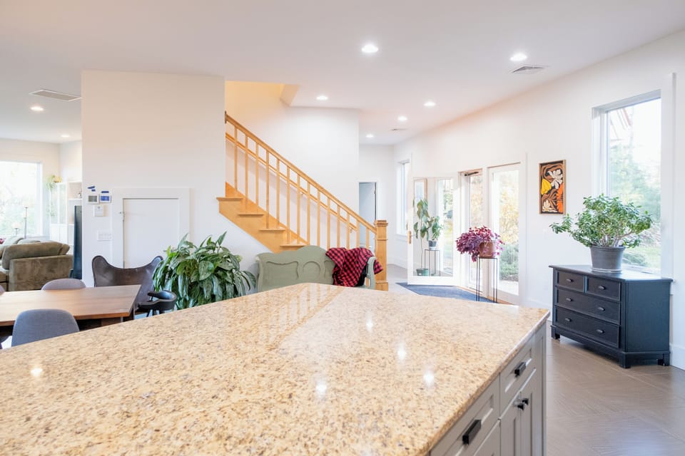 Large kitchen island for guest gathering and cooking
