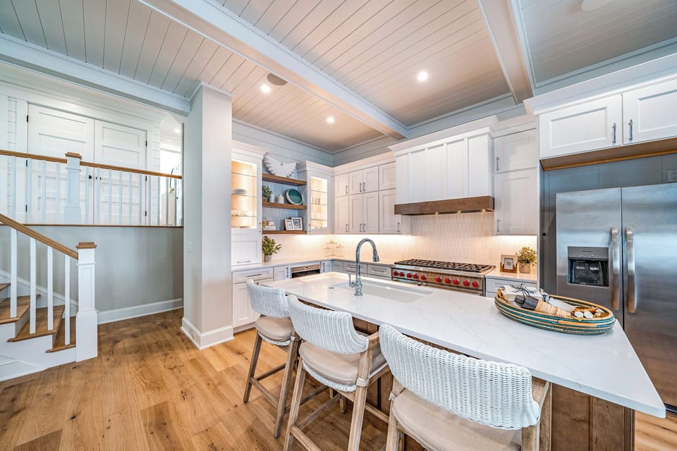 Kitchen island which can seat three
