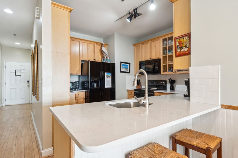 Fully Stocked Kitchen & Bar Seating for Two