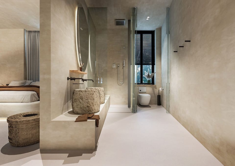 Superior Studio Suite, 1 King Bed, Non Smoking, Sea View | Bathroom | Combined shower/tub, hair dryer, towels, soap