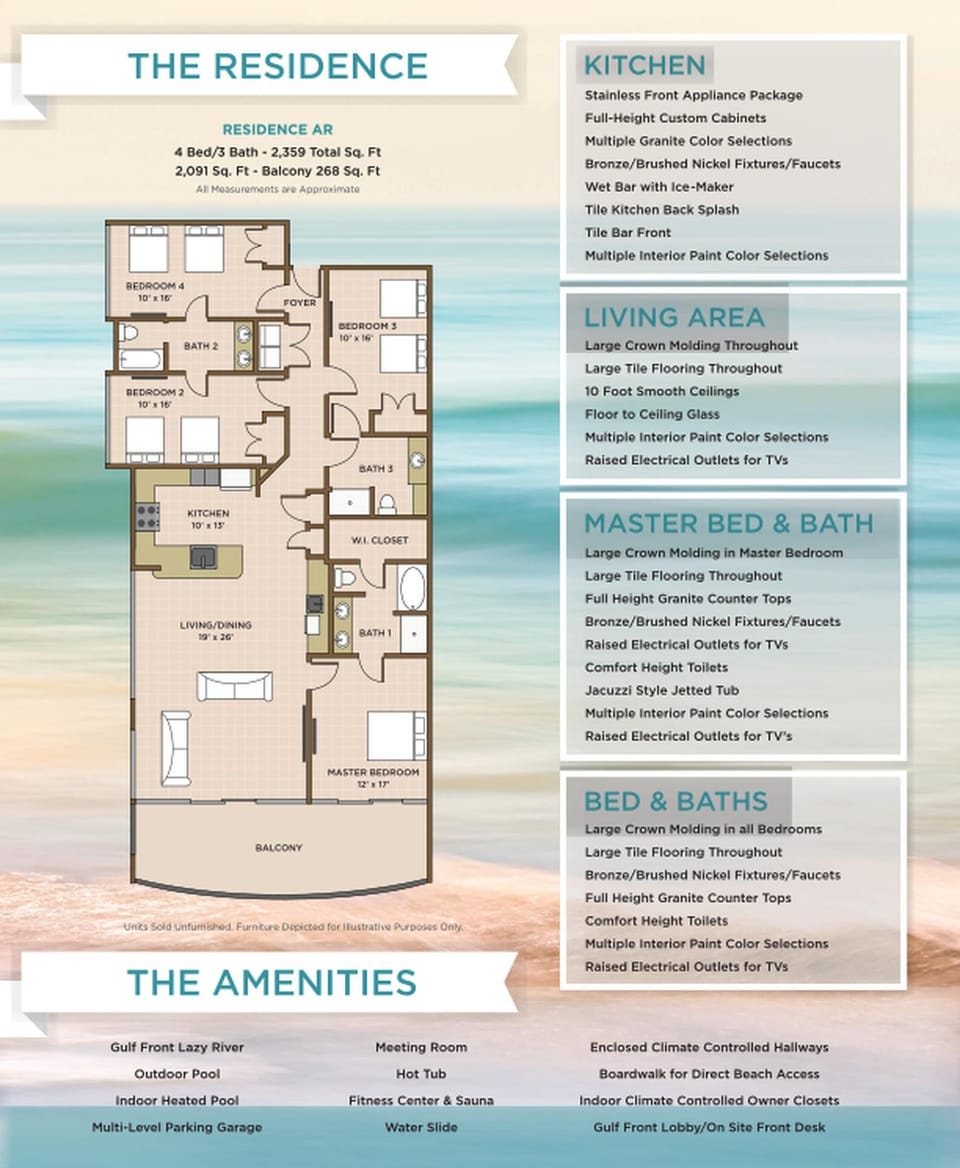 Explore this spacious 4 bedroom 3 bath rental with stunning views and beachfront balcony access from the master suite