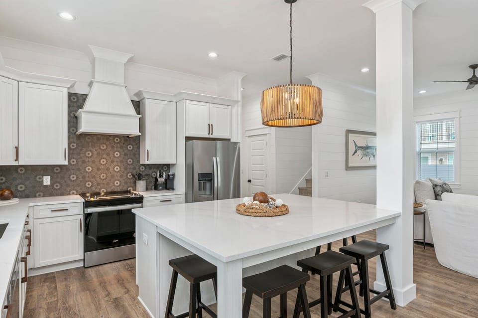 Kitchen island perfect for grab-and-go meals before beach fun!