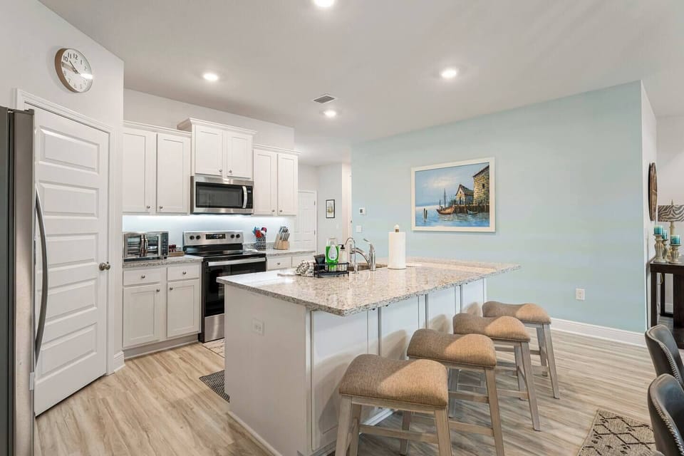 The kitchen is stocked with everything you'll need to be comfortable!
