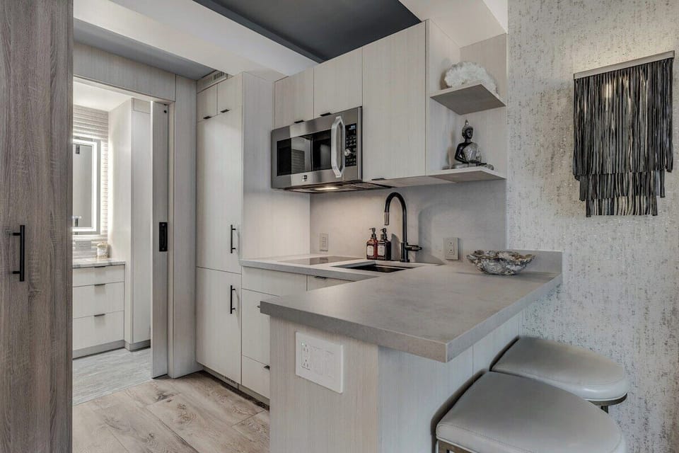 Perfectly-appointed kitchenette for simple meals at home.