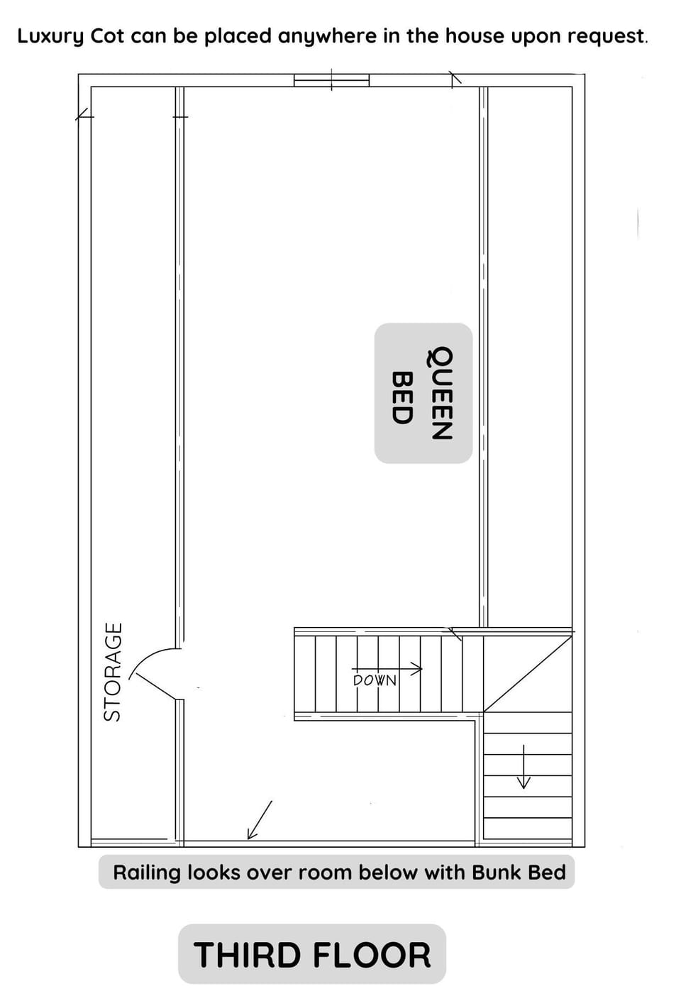 This is a very private space minus the balcony that overlooks below to the bunks
