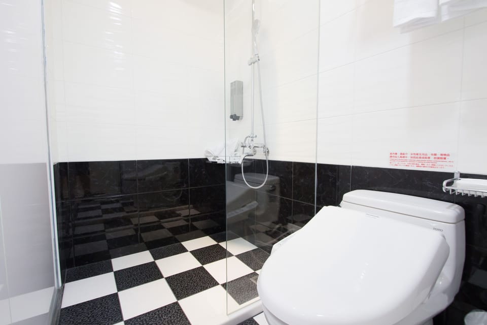 Shower, free toiletries, hair dryer, towels