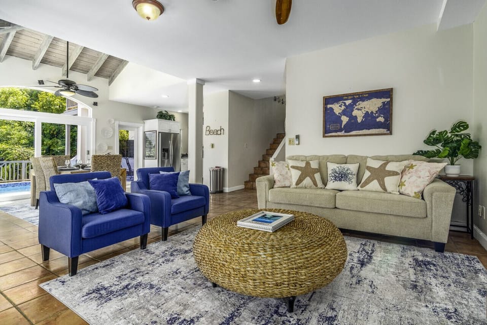 The elegant, caribbean living room with AC and a flat screen TV