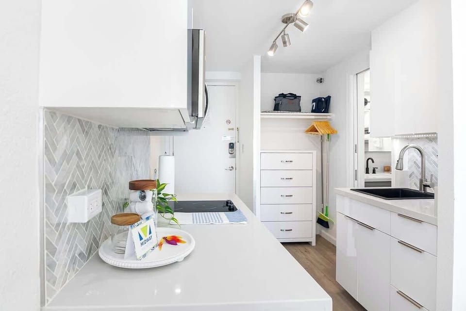 Your kitchenette with a 2 burner cooktop.