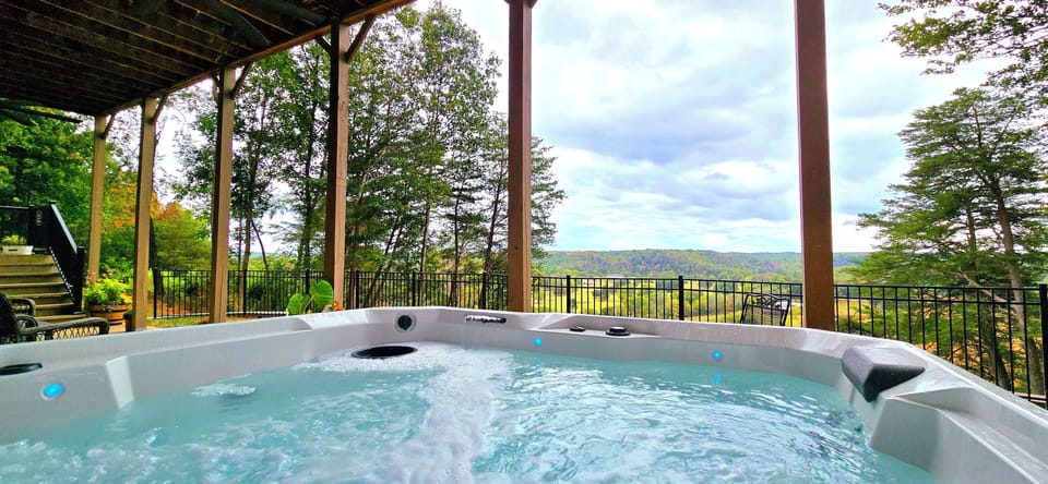 Relax and enjoy the view in the hot tub.