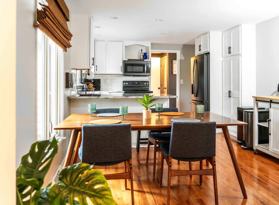 Gather for meals together at the dining table, with seating for 4