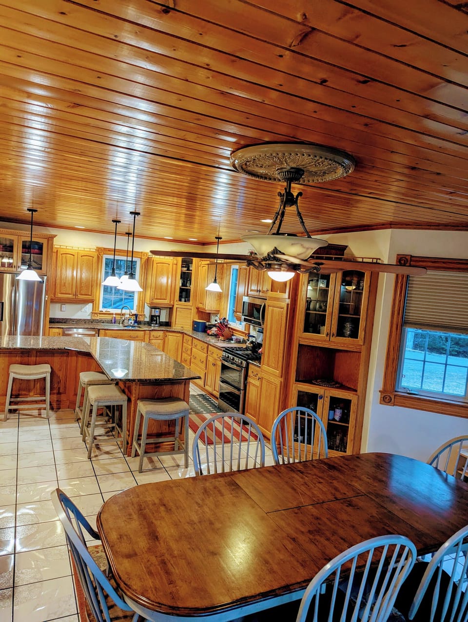 seating for 14 in the kitchen-dining room