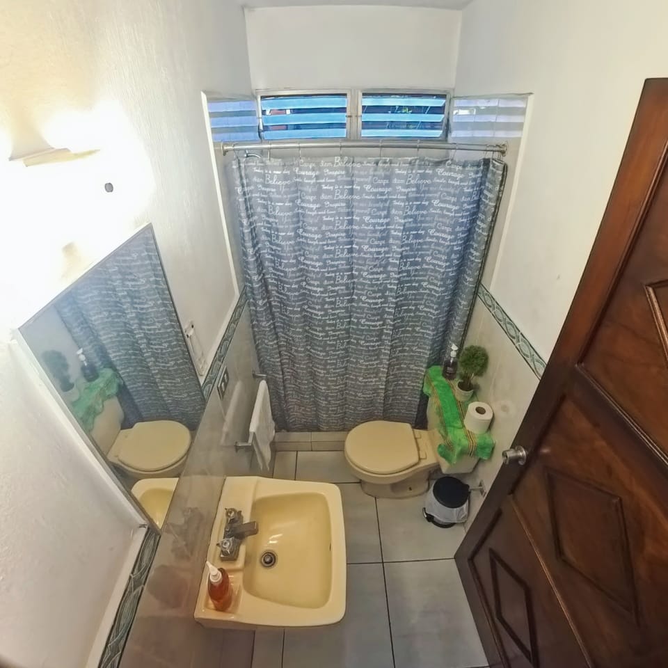 Shower, towels, soap, shampoo