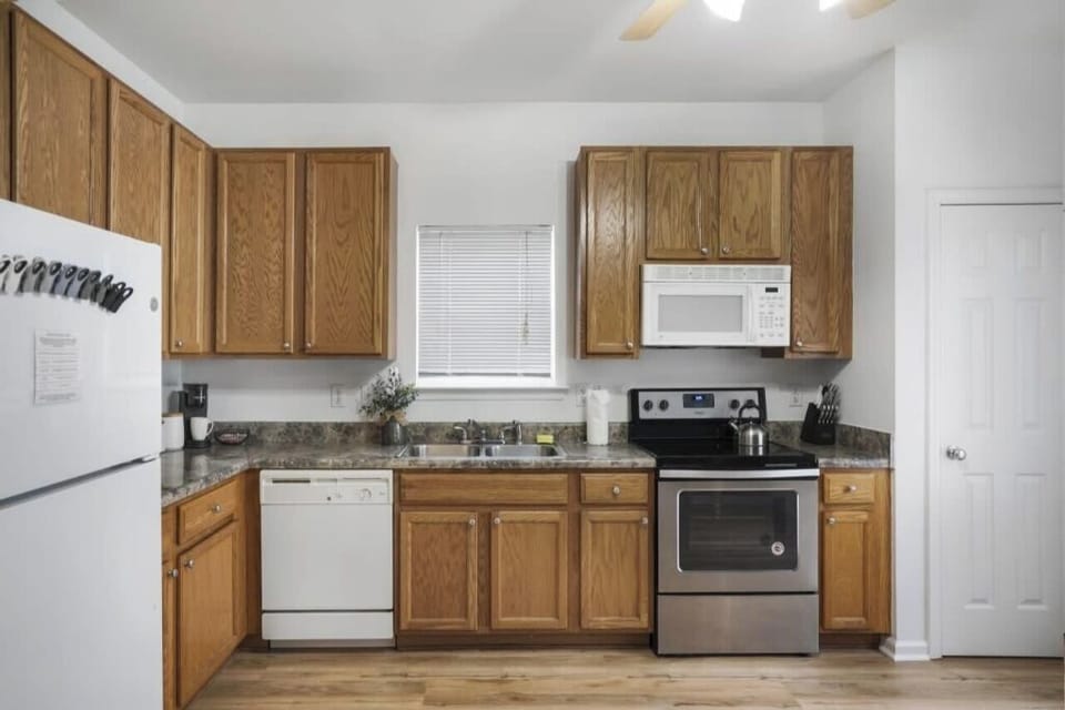 The kitchen is equipped with all the modern conveniences you need.