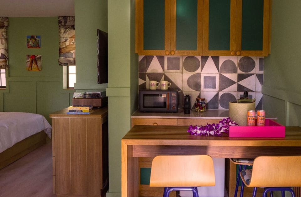 A vibrant space that brings energy to the space, perfect for enjoying a casual meal in a colorful, lively setting.