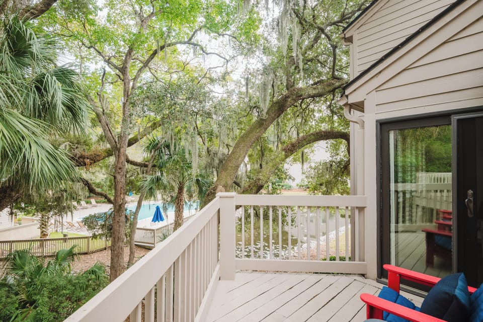 Balcony view of the pool.