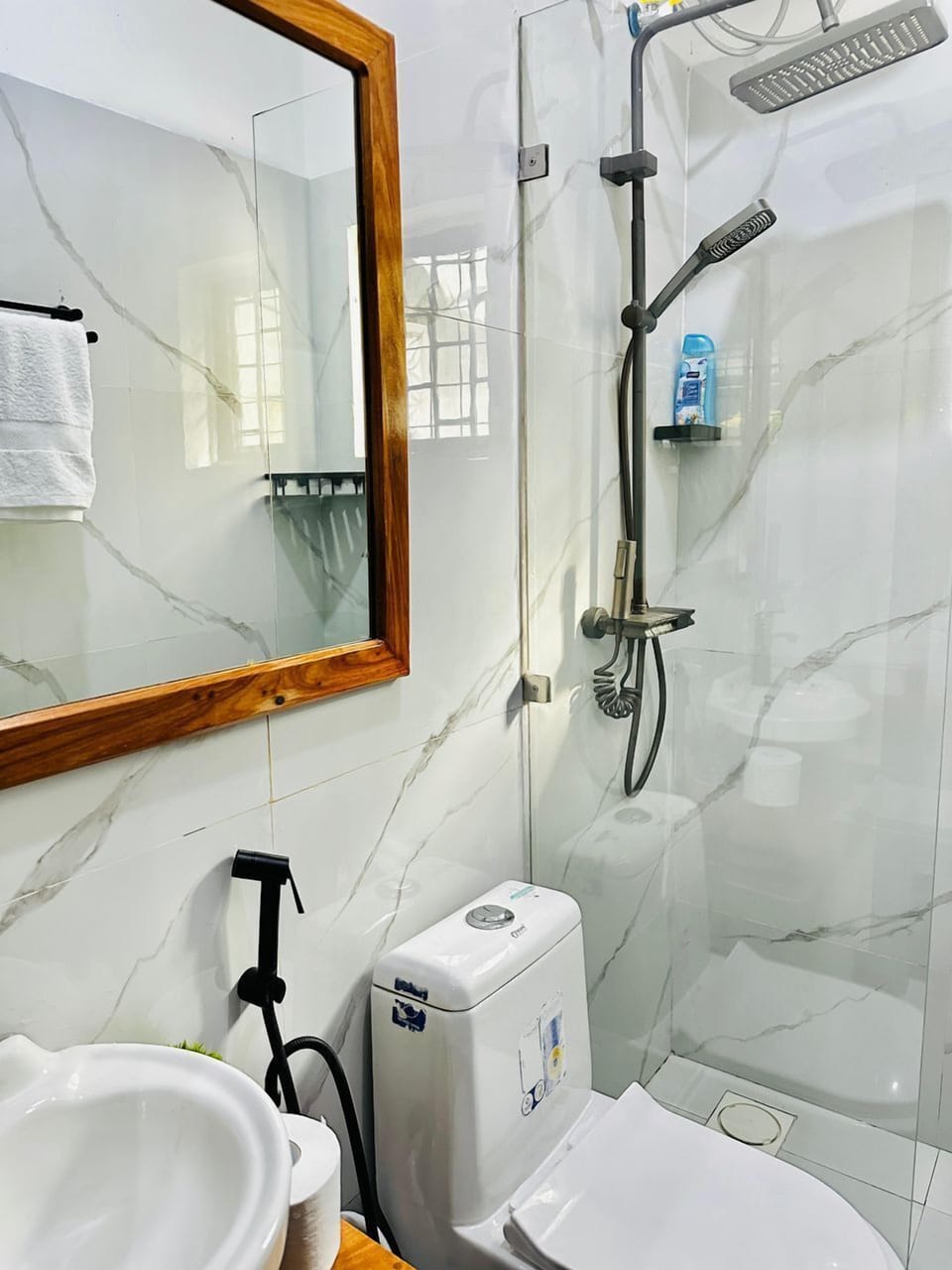 Bathrobes, bidet, towels, soap