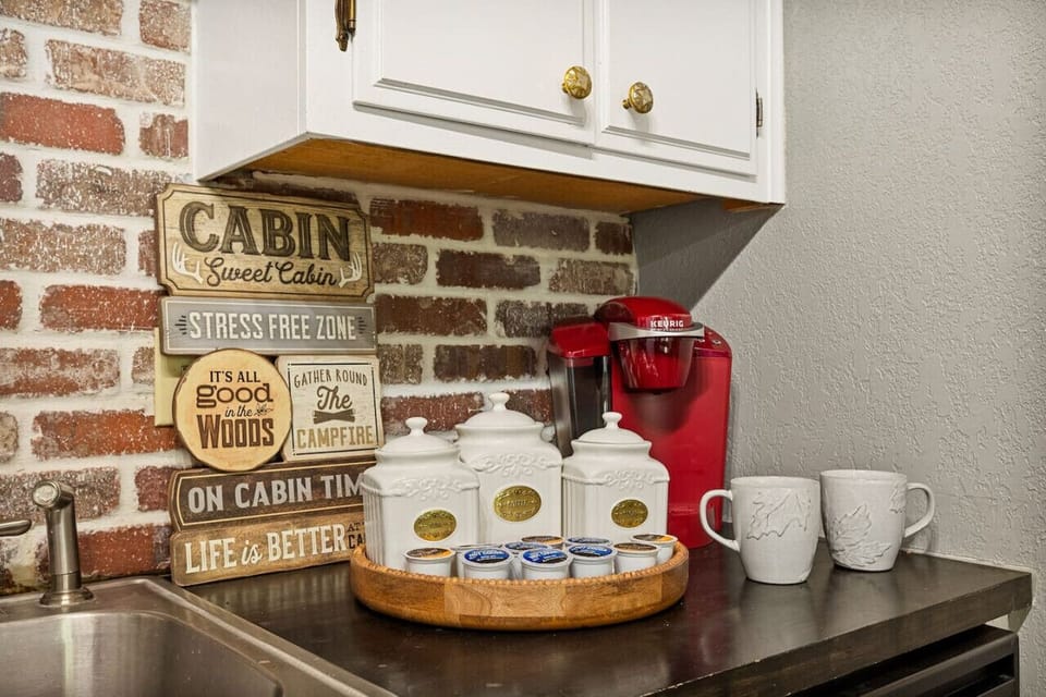 Enjoy our fully stocked coffee bar during your stay featuring a Keurig coffee maker.