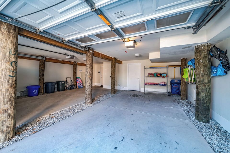 Spacious garage for parking and storage for beach essentials
