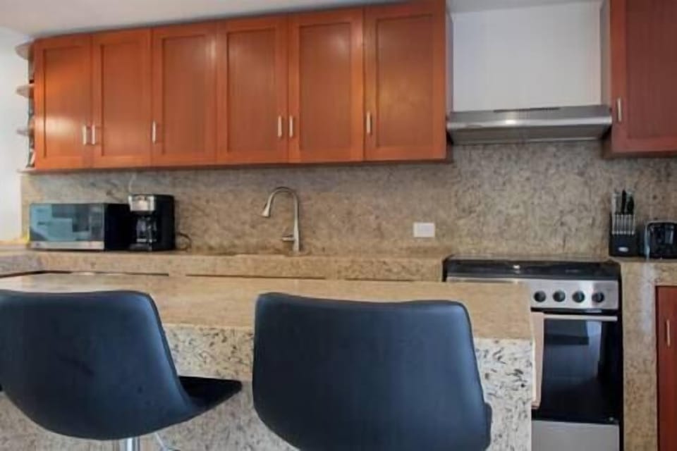 Dishwasher, gas oven, and stove.