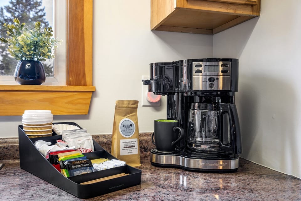 Pod coffee for the early bird, drip pot running by the time everyone wakes up.