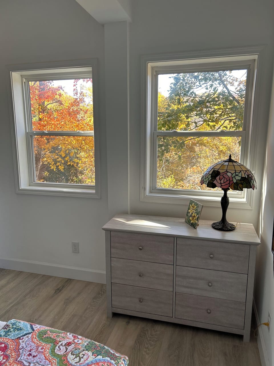 Bedroom with view windows! nice chest of drawers for clothing!