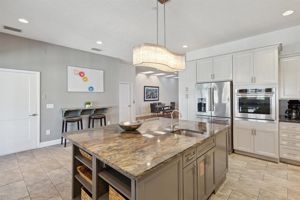 Kitchen counter with amenities