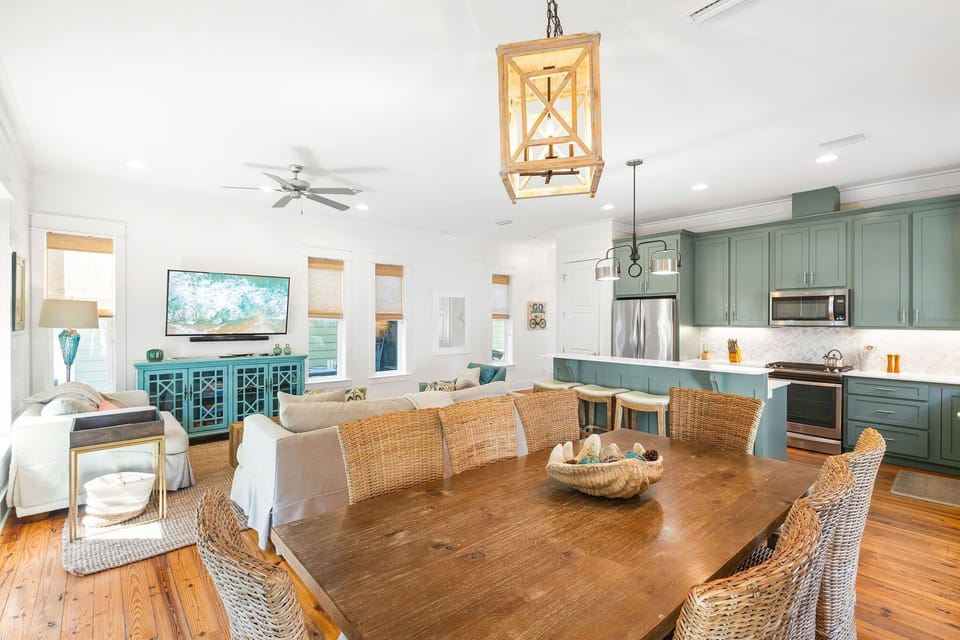 Dining room table has seating for 8.