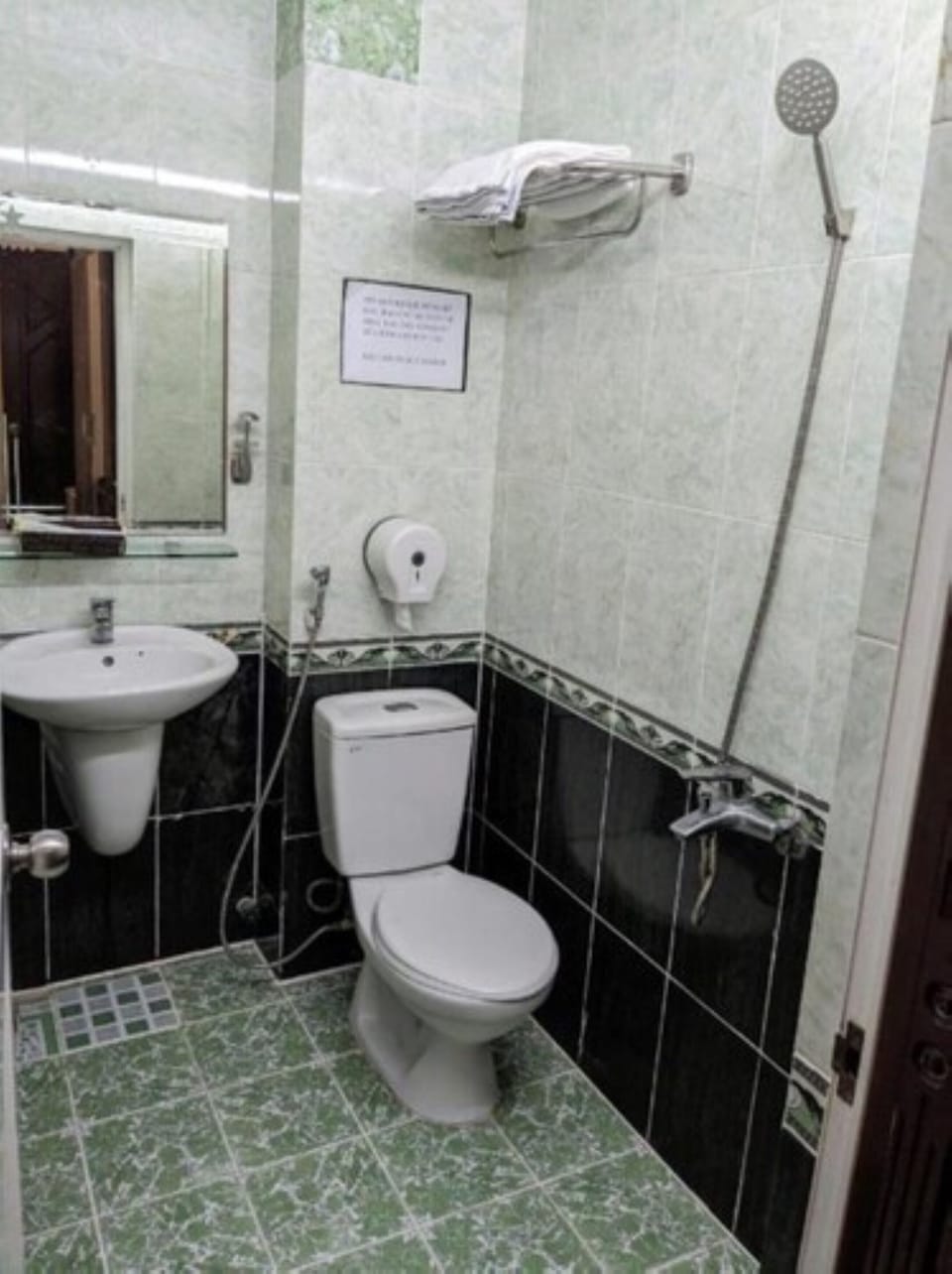 Shower, rainfall showerhead, designer toiletries, hair dryer