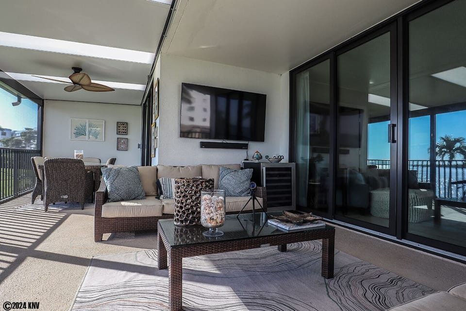 Professionally decorated with designer patio furniture and artwork, the Lanai is the perfect spot to relax or entertain