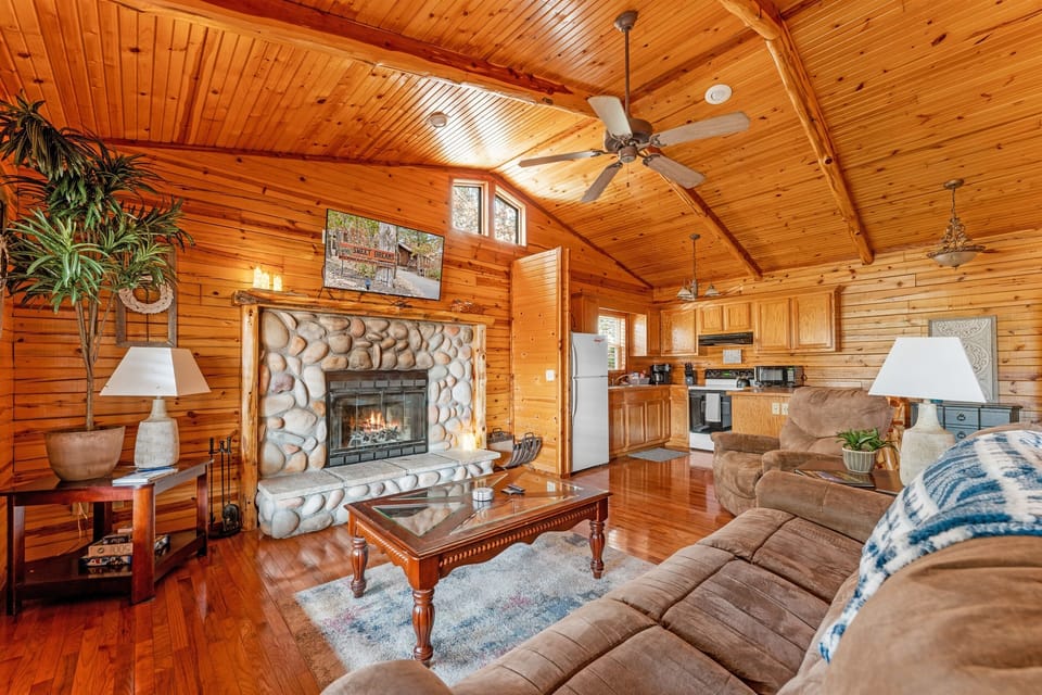 Snuggle up fireside in your cozy cabin retreat