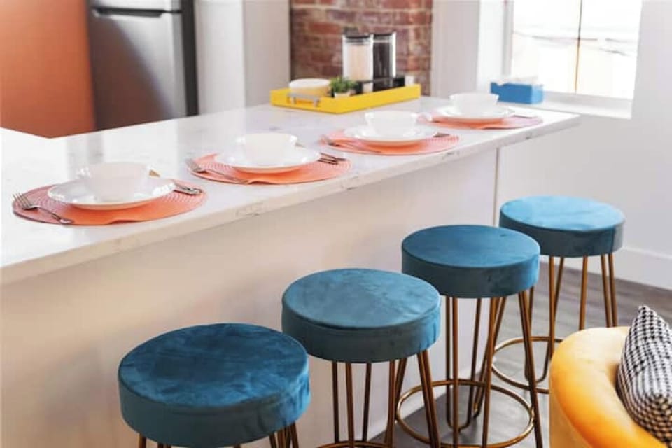 Comfy round chairs by the dining area 