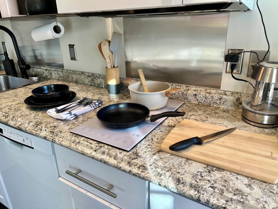 Complete dish set and pot and pans set with cooking utensils