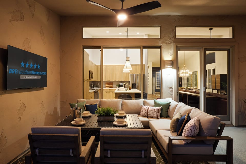 Backyard: Plenty of Seating + Night Lighting