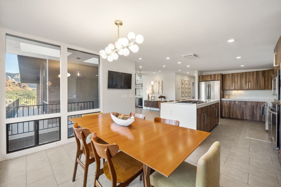 The updated dining room and kitchen