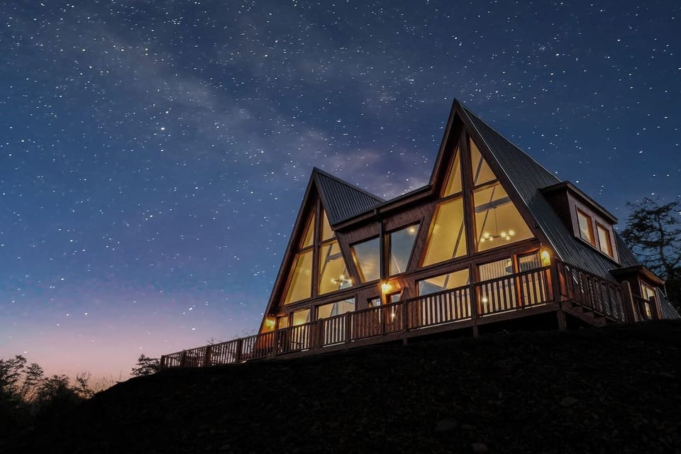 Double A-frame magic under the stars — Sevierville's most unique cabin escape awaits!