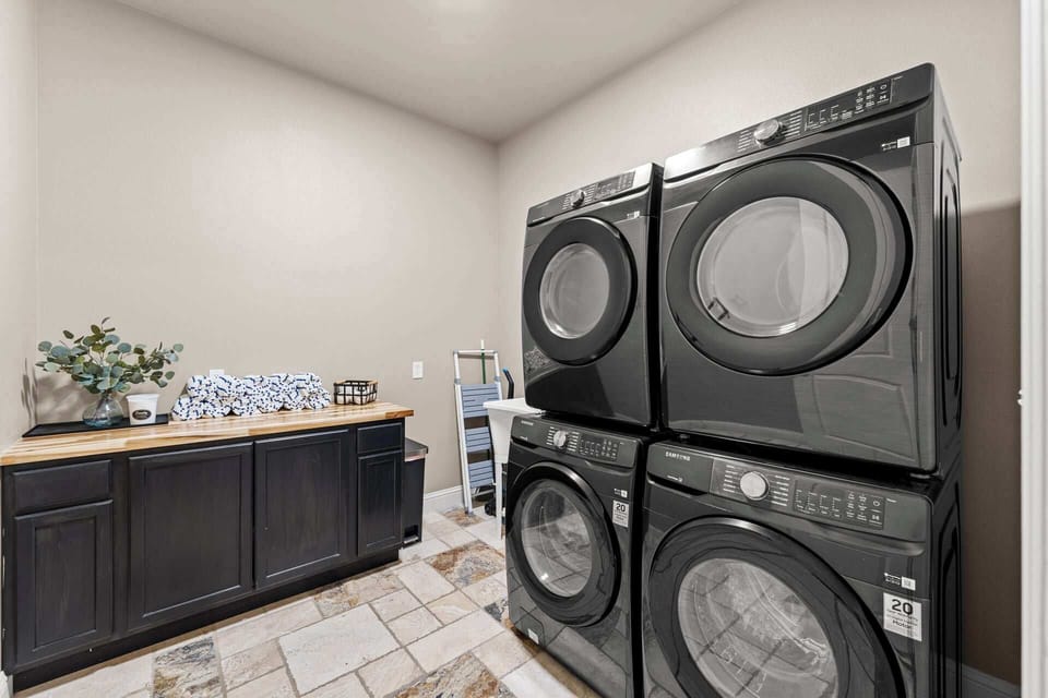 Double the convenience! With 2 washers and dryers, laundry is easy, fast, and stress-free.