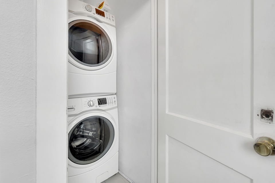 In-unit stacked washer & dryer — pack light & stay fresh the whole trip.
